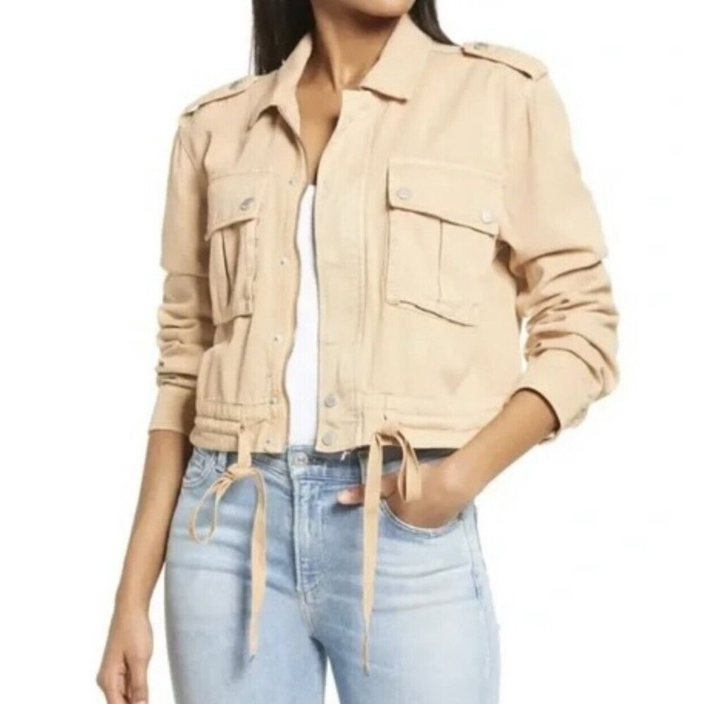 Blank NYC Women Jacket Medium Size Buff Twill Utility Beige Cotton Pockets - Picture 1 of 13